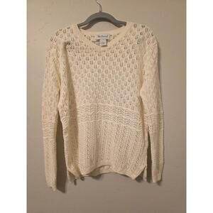 Cream Knit Sweater Cottagecore Boho Lightweight Open Knit Medium